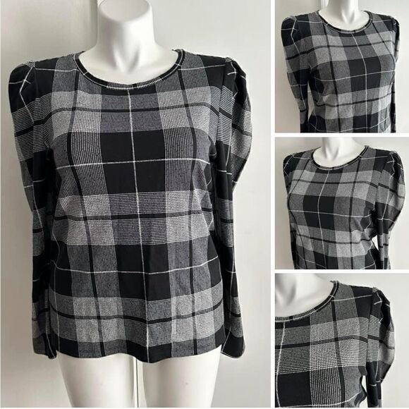 Gray Plaid Top, Size Large, Ann Taylor - Picture 1 of 7